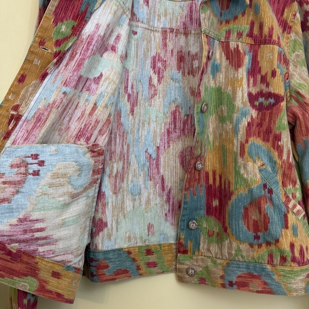 Coldwater Creek | Southwest Multicolor Abstract 100% Cotton Button Up Jacket L - Picture 16 of 17